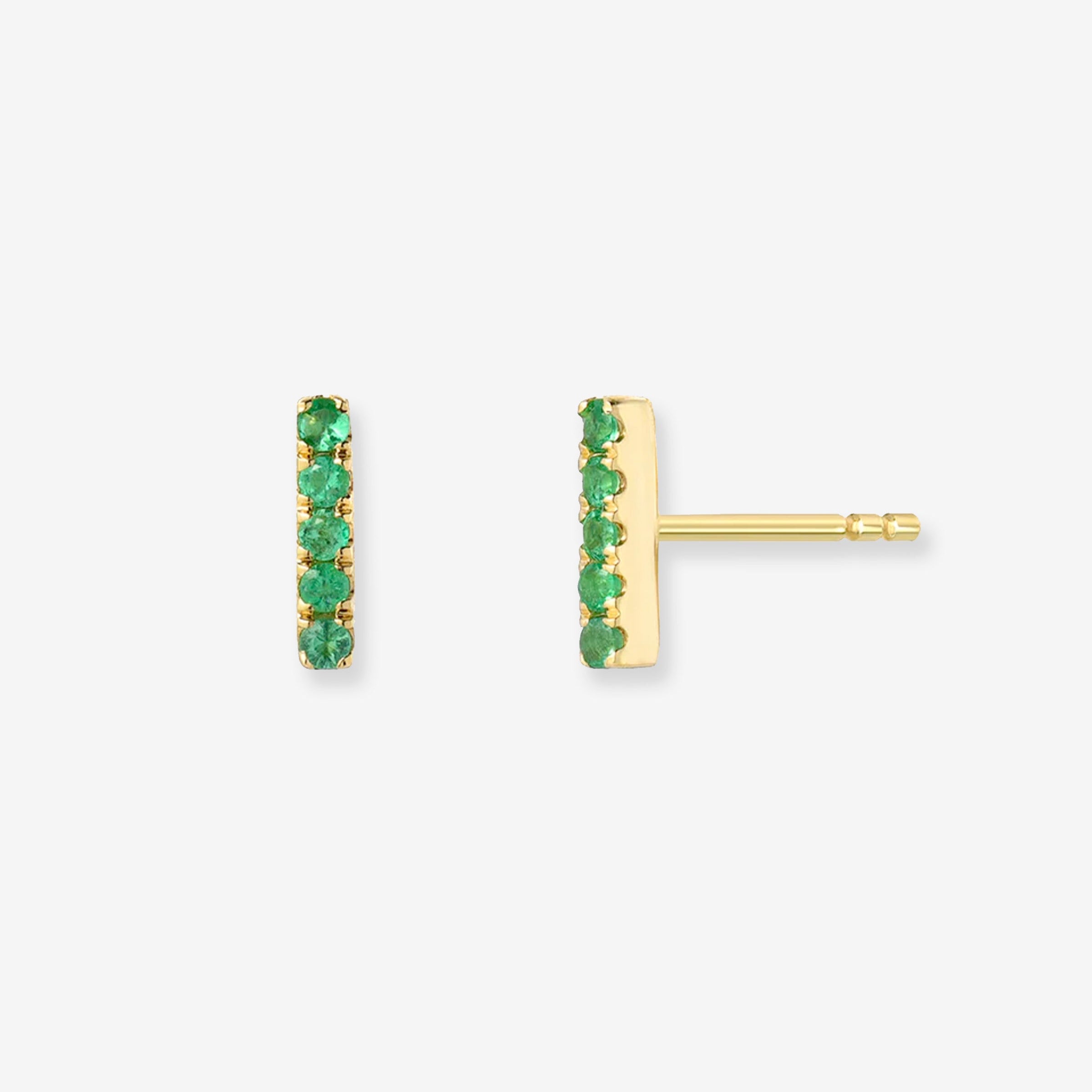 Aretes de botón de barra de esmeralda en oro de 14K, foto 1