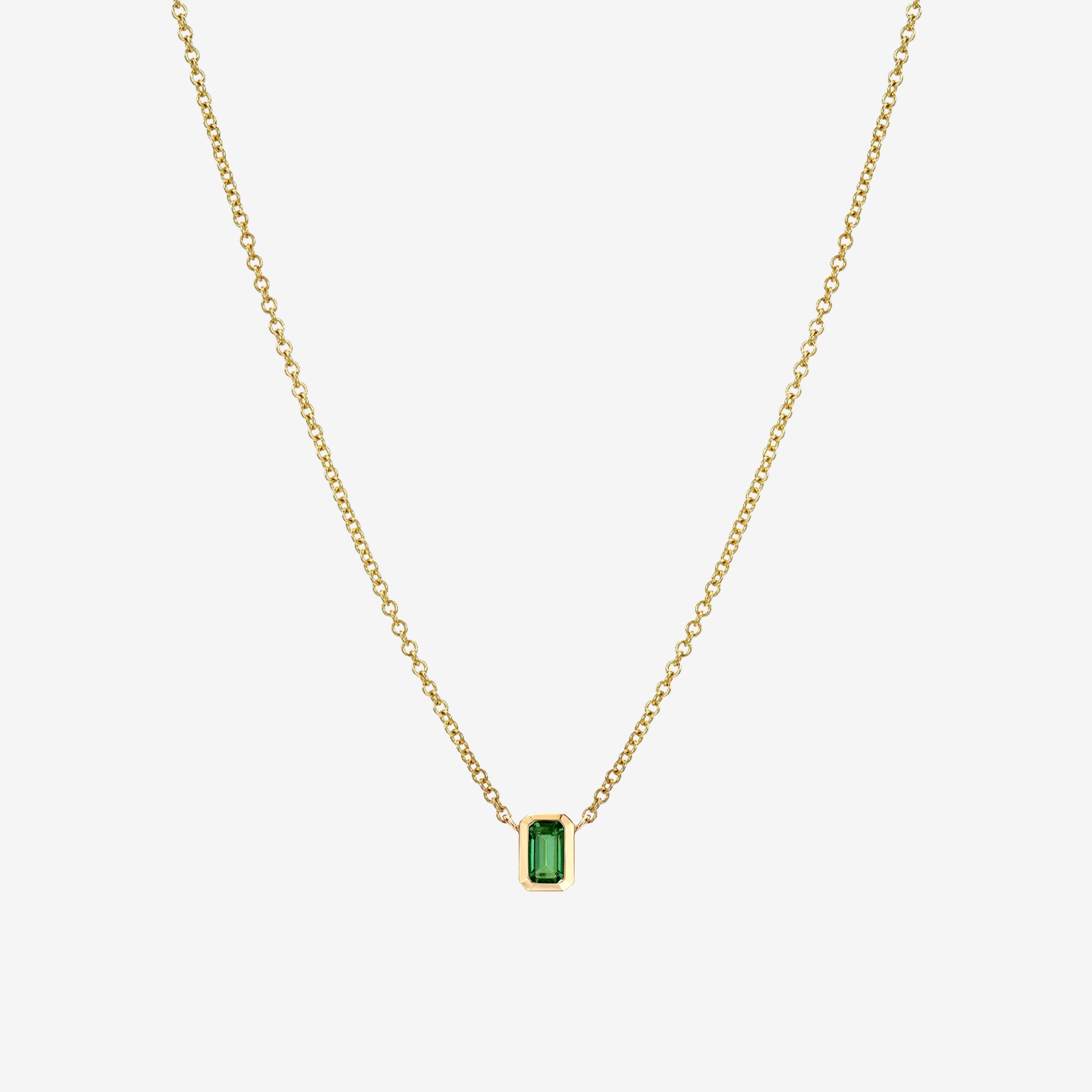Collar de esmeralda talla esmeralda en bisel en oro de 14K, foto 1