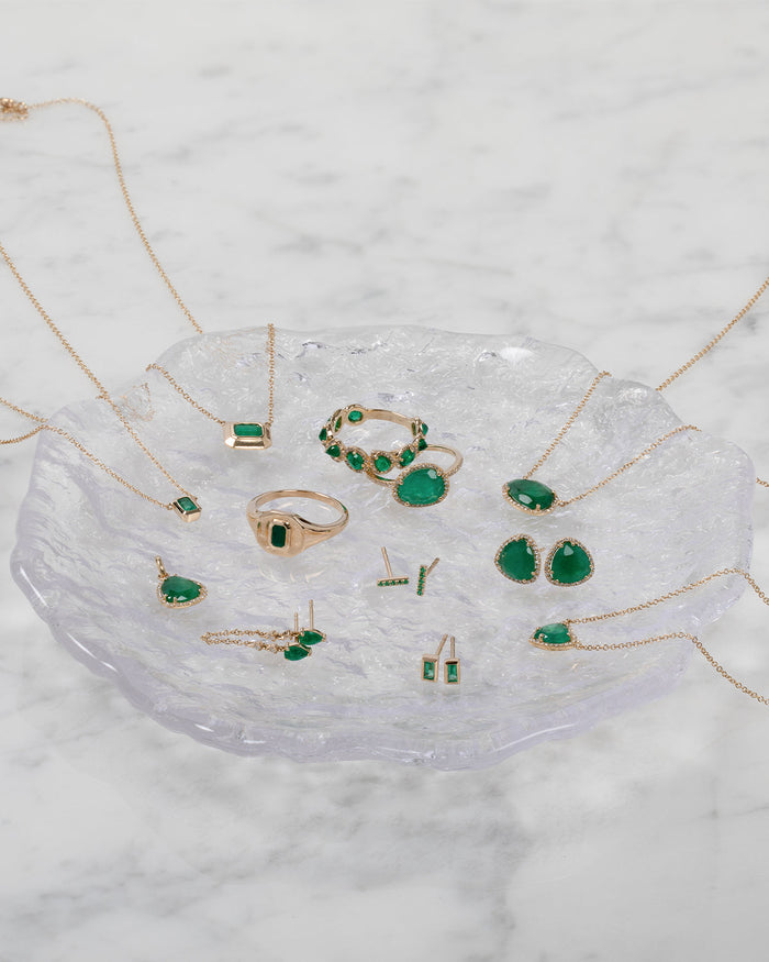 Aretes de botón de esmeralda y diamantes en oro de 14K, foto 5