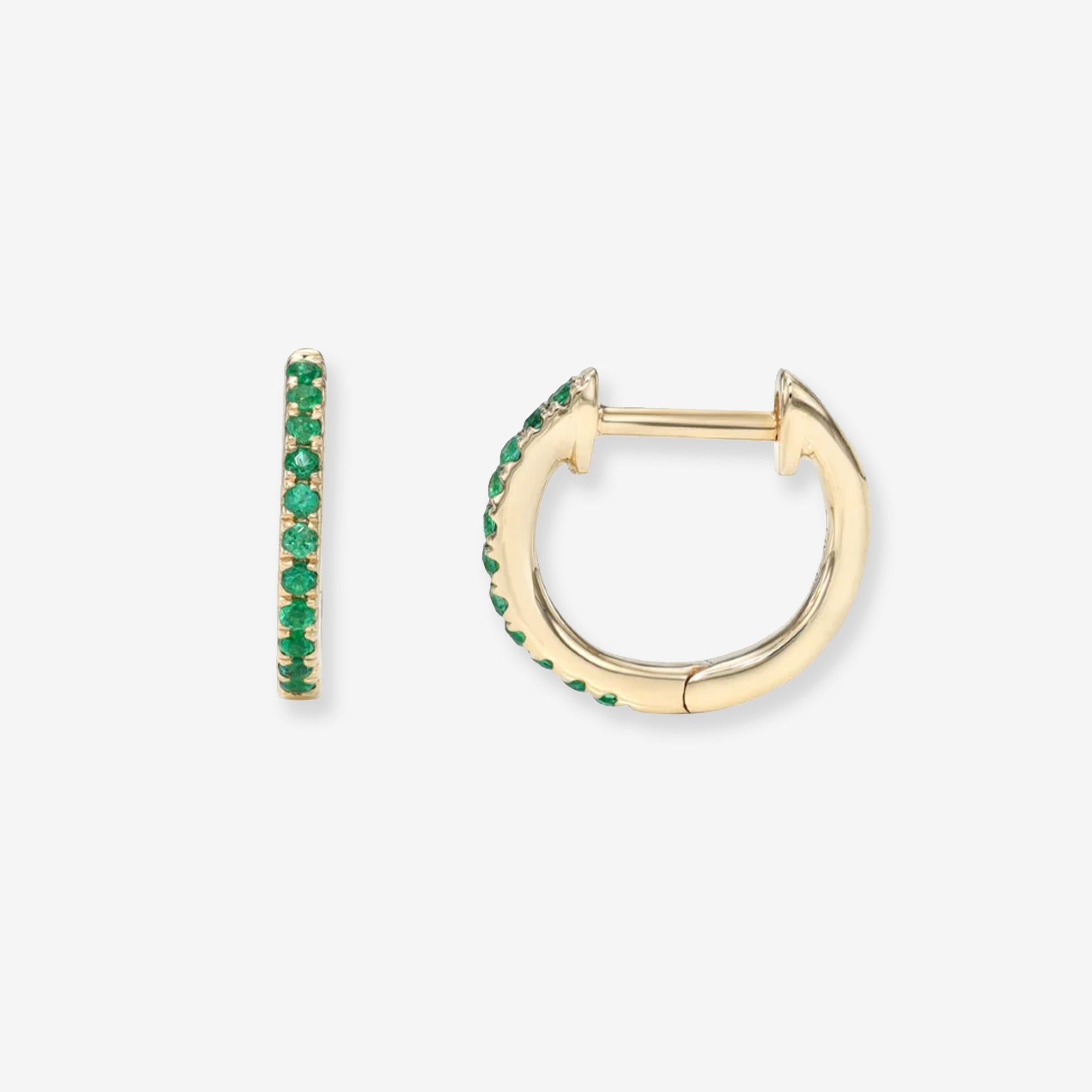 14K Gold Pave Emerald Huggie Earrings, photo 1