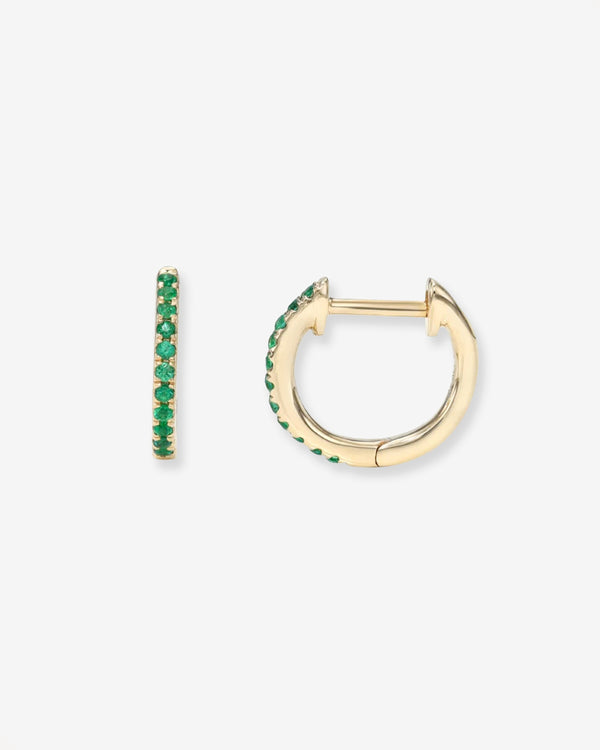 14K Gold Pave Emerald Huggie Earrings, photo 1