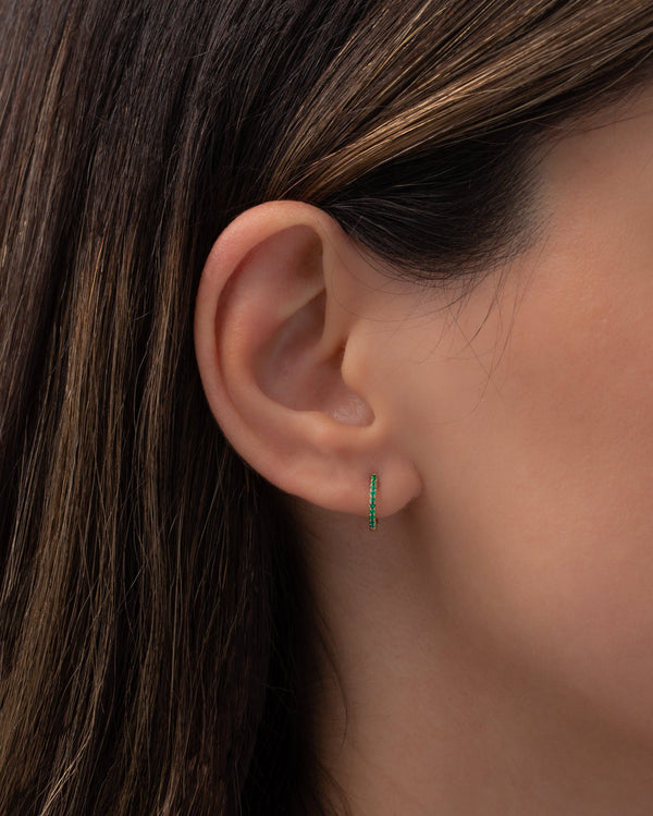 14K Gold Pave Emerald Huggie Earrings, photo 2