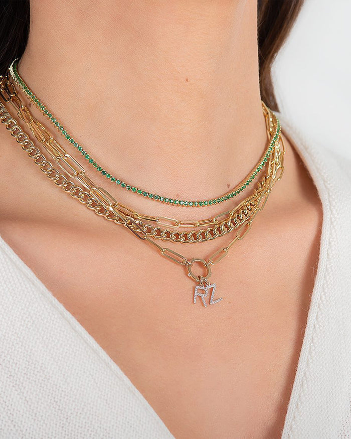 Collar de cadena Paper Clip grande con enhancer de diamantes en oro de 14K, foto 7