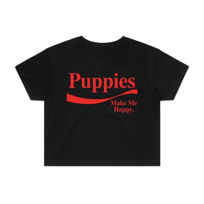Enjoy Puppies Make Me Happy Crop Tee in black