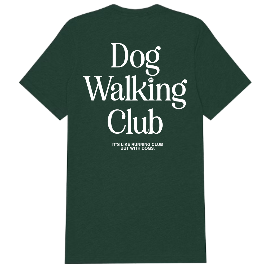 Dog Walking Club Tee in forrest green / white print
