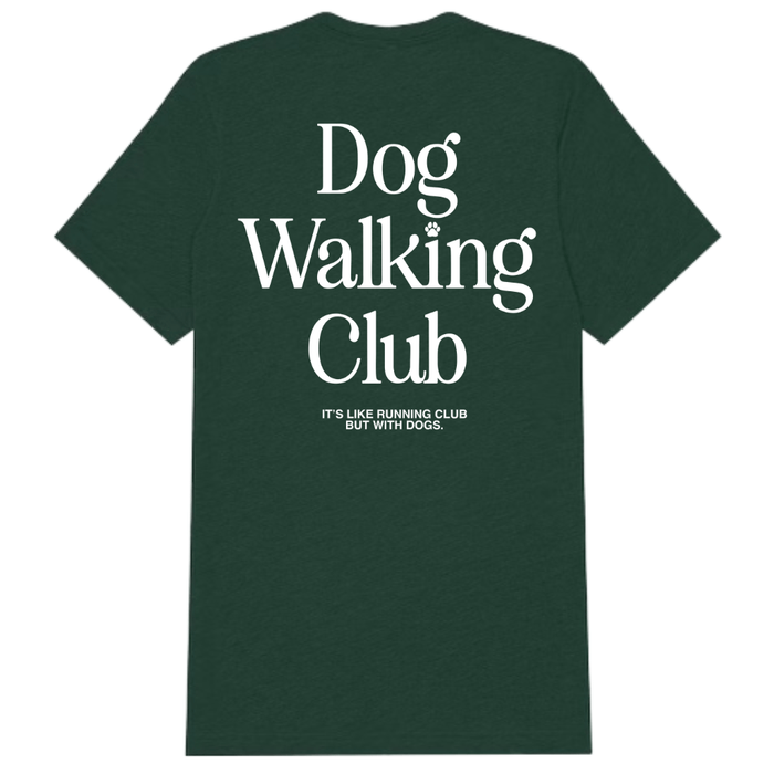 Dog Walking Club Tee in forrest green / white print