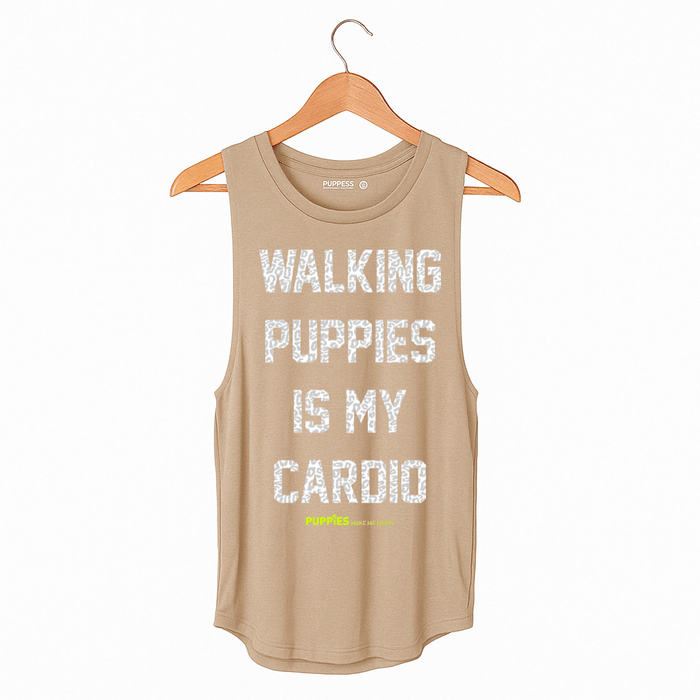 Walking Puppies is My Cardio Women's Sleeveless Tank in beige