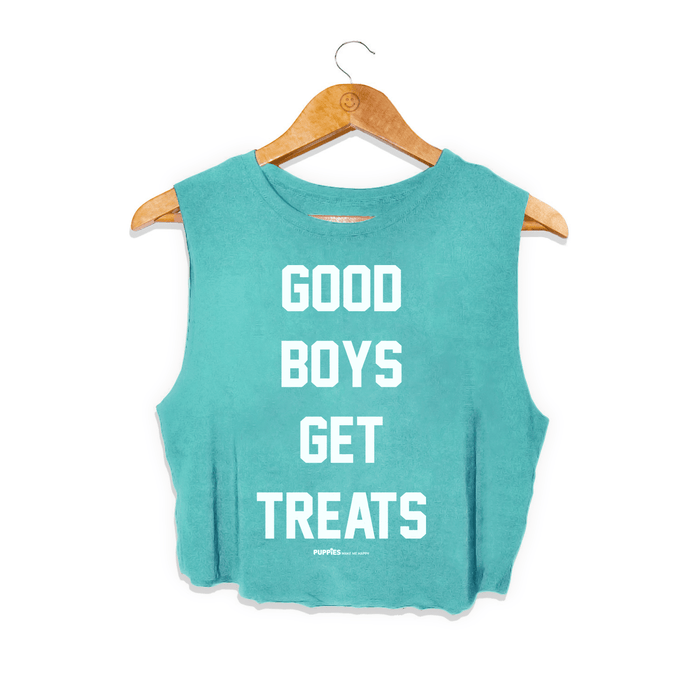 Good Boys Get Treats Crop Tank in teal