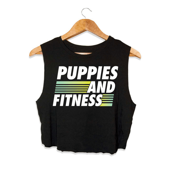 Puppies and Fitness Club Logo Crop Tank in black
