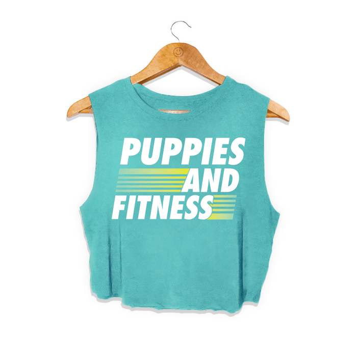 Puppies and Fitness Club Logo Crop Tank in teal