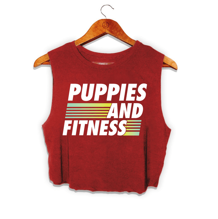 Puppies and Fitness Club Logo Crop Tank in maroon