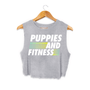 Puppies and Fitness Club Logo Crop Tank in light grey