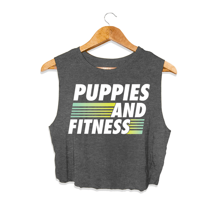 Puppies and Fitness Club Logo Crop Tank in charcoal