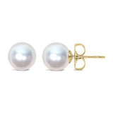 Aretes de botón solitario con perla cultivada de agua dulce en oro de 14K
