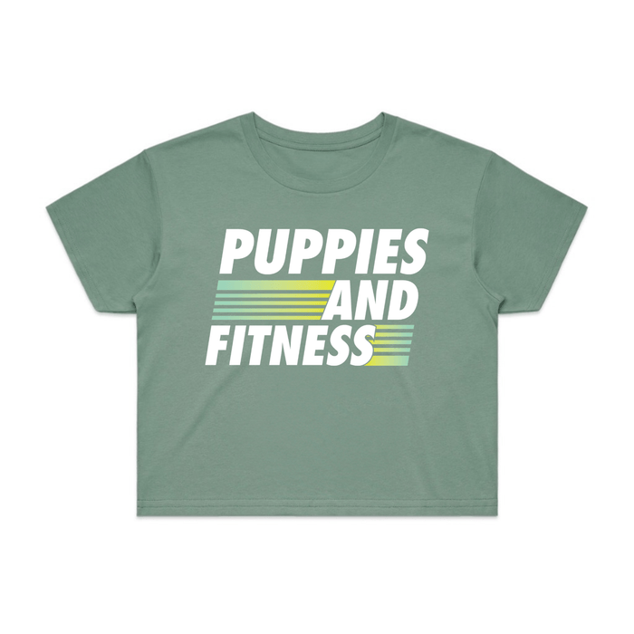 Puppies Fitness Club Logo Crop Tee in sage