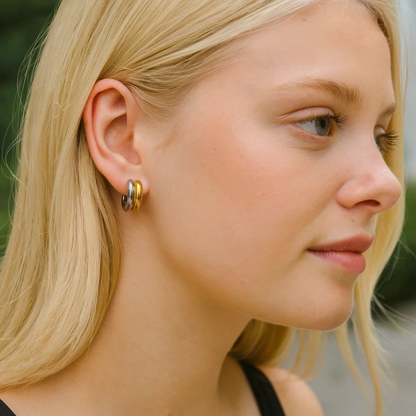 Fusion Glow Two-Tone Sculptural Hoop Earrings, photo 2