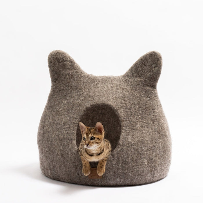 Felted Wool Cat Cave with Ears, Earth Brown, photo 2