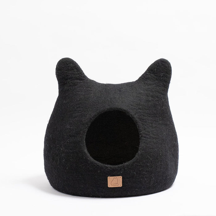 Felted Wool Cat Cave with Ears, Night Black, photo 5