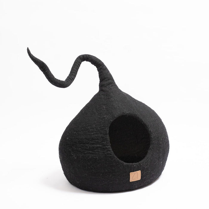 Felted Wool Cat Cave with Tail, Night Black, photo 3