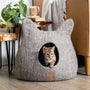 Felted Wool Cat Cave with Ears, Earth Brown