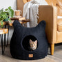 Felted Wool Cat Cave with Ears, Night Black