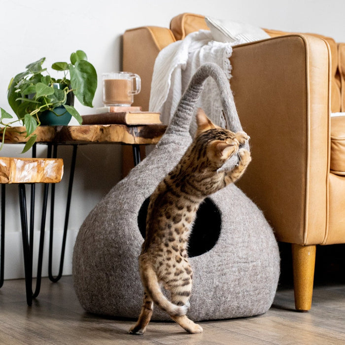 Cueva de fieltro de lana para gatos con cola, Café tierra, foto 3