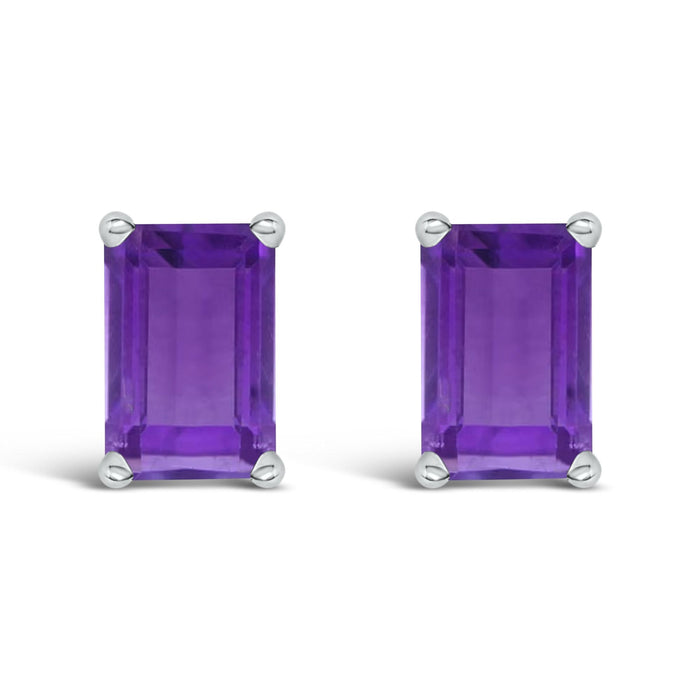 Aretes de botón solitarios con gema talla esmeralda de 6x4mm en oro de 14K, foto 10