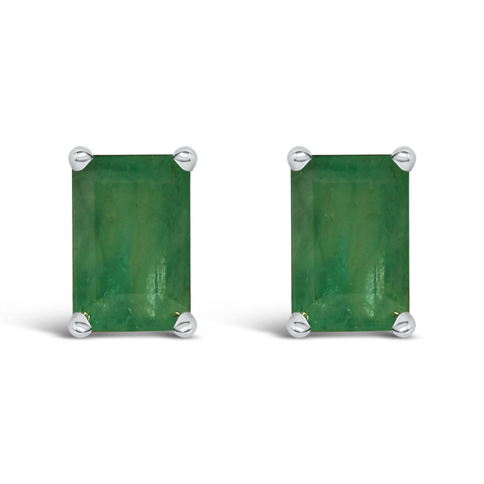 Aretes de botón solitarios con gema talla esmeralda de 6x4mm en oro de 14K, foto 9