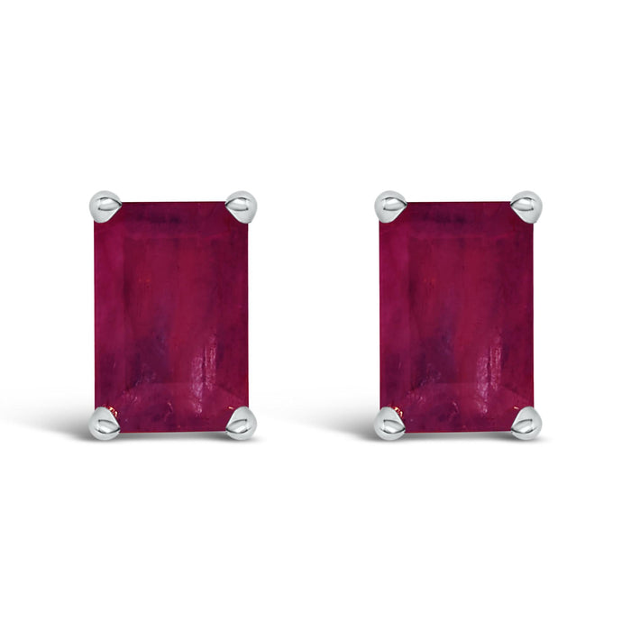 Aretes de botón solitarios con gema talla esmeralda de 6x4mm en oro de 14K, foto 7