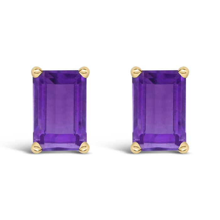 Aretes de botón solitarios con gema talla esmeralda de 6x4mm en oro de 14K, foto 5