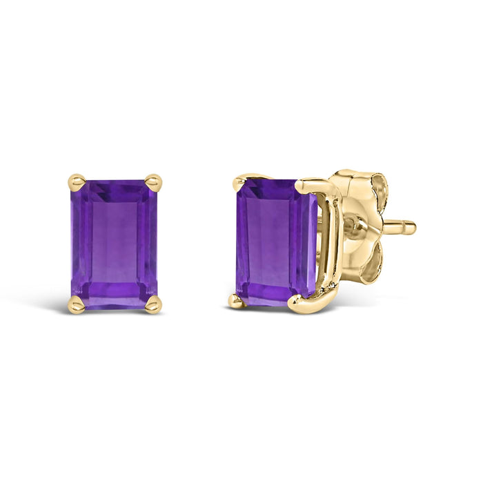Aretes de botón solitarios con gema talla esmeralda de 6x4mm en oro de 14K, foto 15