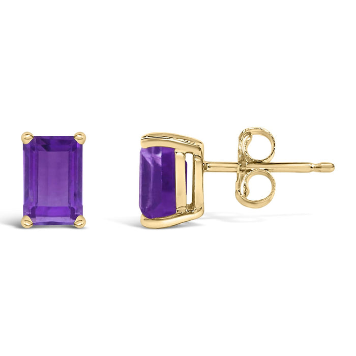 Aretes de botón solitarios con gema talla esmeralda de 6x4mm en oro de 14K, foto 25