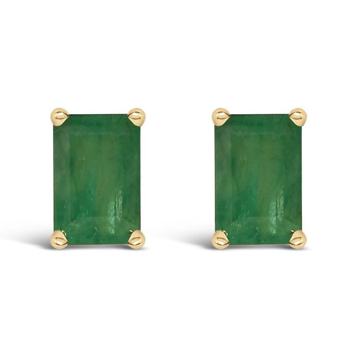 Aretes de botón solitarios con gema talla esmeralda de 6x4mm en oro de 14K, foto 4