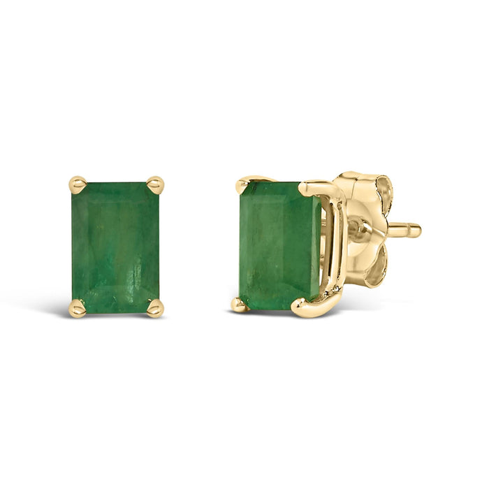 Aretes de botón solitarios con gema talla esmeralda de 6x4mm en oro de 14K, foto 14