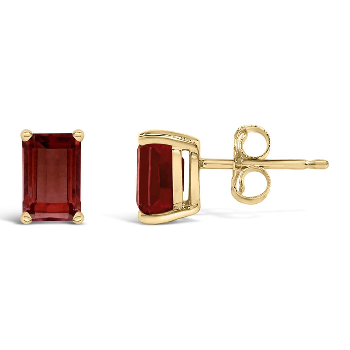Aretes de botón solitarios con gema talla esmeralda de 6x4mm en oro de 14K, foto 23