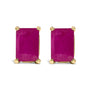Aretes de botón solitarios con gema talla esmeralda de 6x4mm en oro de 14K, foto 2
