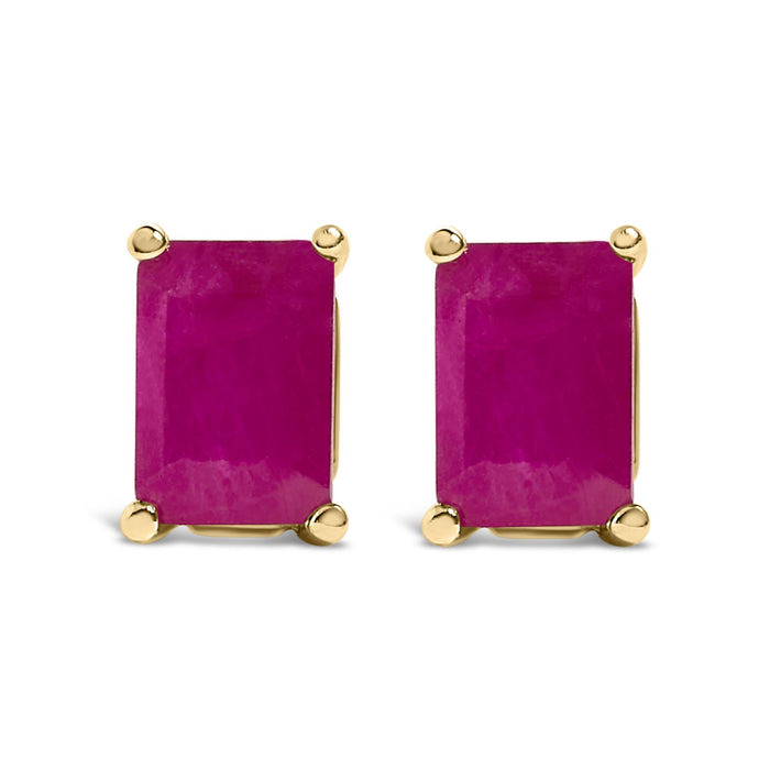 Aretes de botón solitarios con gema talla esmeralda de 6x4mm en oro de 14K, foto 2