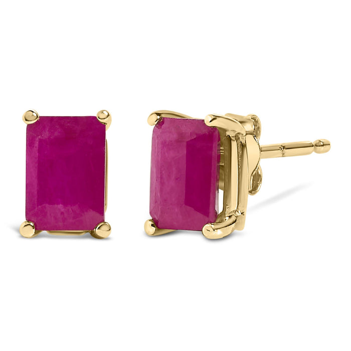 Aretes de botón solitarios con gema talla esmeralda de 6x4mm en oro de 14K, foto 12