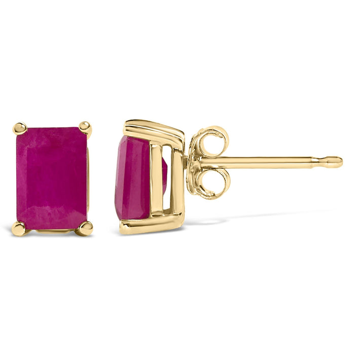 Aretes de botón solitarios con gema talla esmeralda de 6x4mm en oro de 14K, foto 22