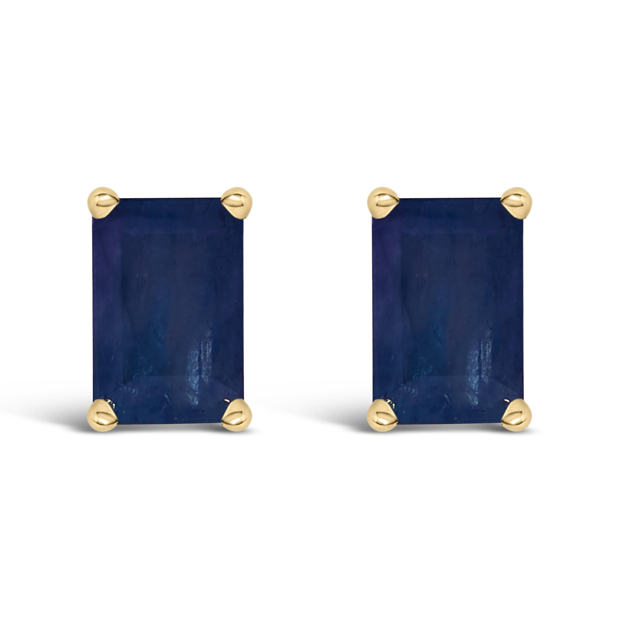 Aretes de botón solitarios con gema talla esmeralda de 6x4mm en oro de 14K, foto 1