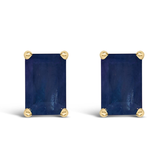 Aretes de botón solitarios con gema talla esmeralda de 6x4mm en oro de 14K, foto 1