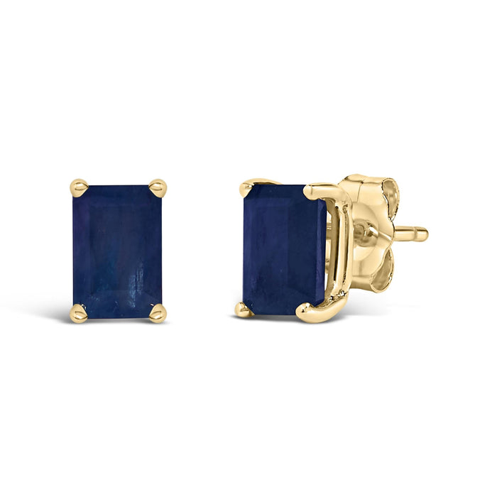Aretes de botón solitarios con gema talla esmeralda de 6x4mm en oro de 14K, foto 11