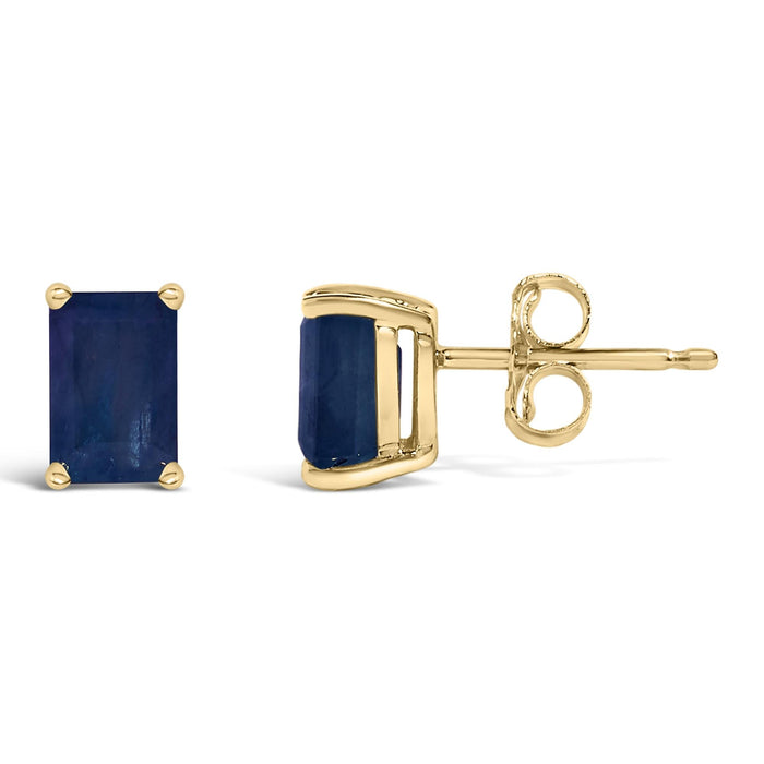 Aretes de botón solitarios con gema talla esmeralda de 6x4mm en oro de 14K, foto 21