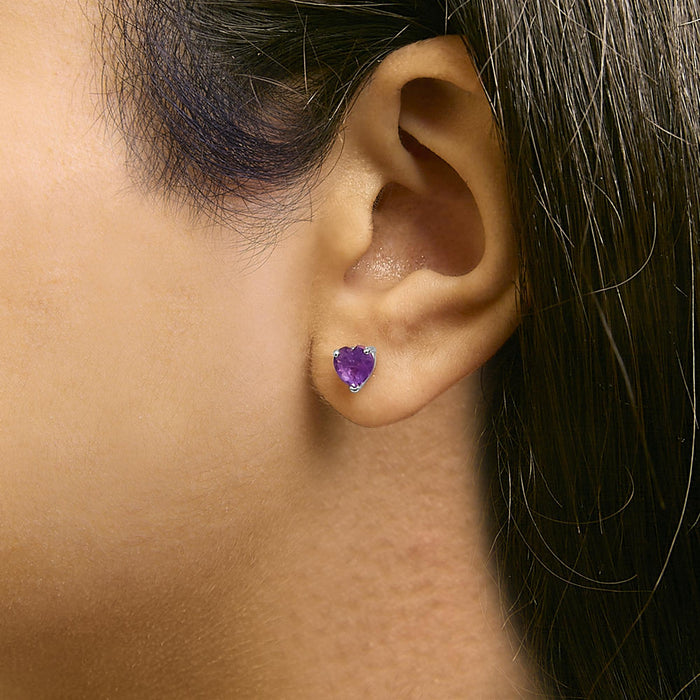 Aretes de botón solitarios con gema talla corazón de 5mm en oro de 14K, foto 30