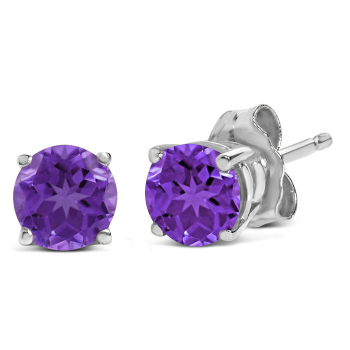 Aretes de botón solitarios con gema redonda de 5x5mm en oro de 14K, foto 20