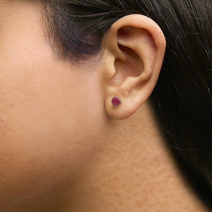 Aretes de botón solitarios con gema redonda de 5x5mm en oro de 14K, foto 27