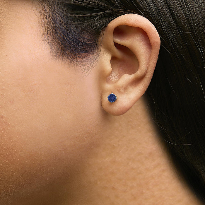 Aretes de botón solitarios con gema redonda de 5x5mm en oro de 14K, foto 26