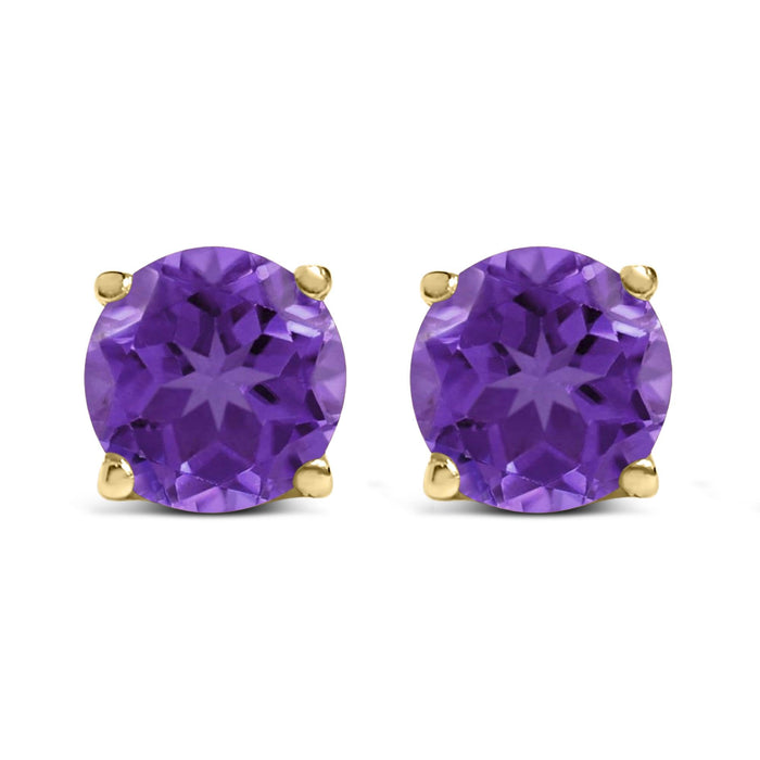 Aretes de botón solitarios con gema redonda de 5x5mm en oro de 14K, foto 5
