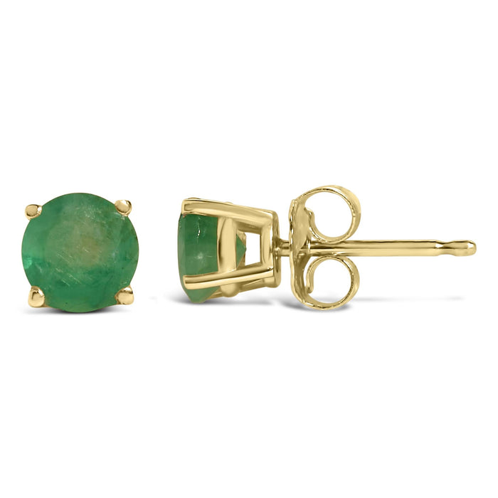 Aretes de botón solitarios con gema redonda de 5x5mm en oro de 14K, foto 34