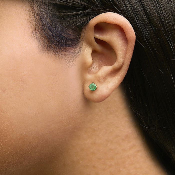 Aretes de botón solitarios con gema redonda de 5x5mm en oro de 14K, foto 24